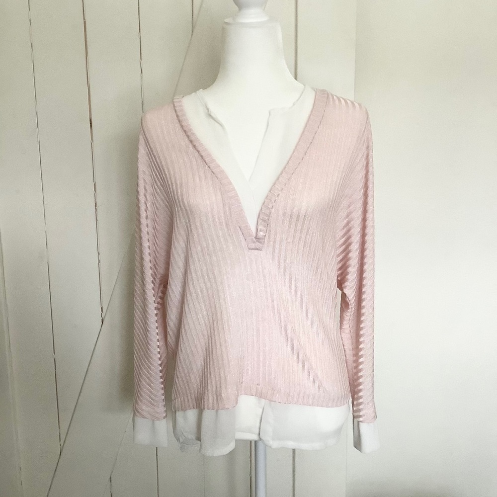 KATE and Pippa pink v-neck layered blouse